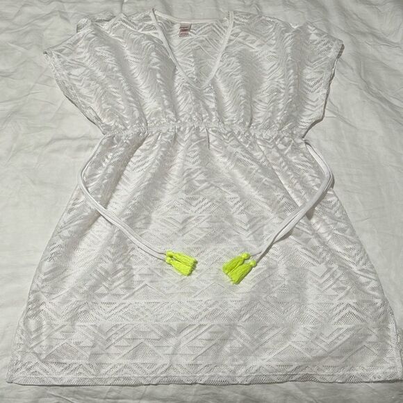 Bongo Y2K White Mesh Neon Tassels Cover Up M - Picture 1 of 6